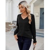Zeagoo Womens Sweaters Fall Casual Long Sleeve V Neck Shirts Lightweight Crochet Ribbed Knit Pullover Tops Outfits(Black)