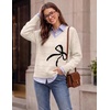 Zeagoo Womens Sweaters Fall Casual Long Sleeve V Neck Shirts Lightweight Crochet Ribbed Knit Pullover Tops Outfits(Bow)