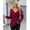 Zeagoo Womens Sweaters Fall Casual Long Sleeve V Neck Shirts Lightweight Crochet Ribbed Knit Pullover Tops Outfits(Bow-wine Red)