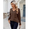 Zeagoo Womens Sweaters Fall Casual Long Sleeve V Neck Shirts Lightweight Crochet Ribbed Knit Pullover Tops Outfits(Brown)