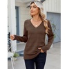 Zeagoo Womens Sweaters Fall Casual Long Sleeve V Neck Shirts Lightweight Crochet Ribbed Knit Pullover Tops Outfits(Brown)
