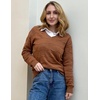 Zeagoo Womens Sweaters Fall Casual Long Sleeve V Neck Shirts Lightweight Crochet Ribbed Knit Pullover Tops Outfits(Caramel)