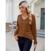 Zeagoo Womens Sweaters Fall Casual Long Sleeve V Neck Shirts Lightweight Crochet Ribbed Knit Pullover Tops Outfits(Caramel)