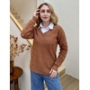 Zeagoo Womens Sweaters Fall Casual Long Sleeve V Neck Shirts Lightweight Crochet Ribbed Knit Pullover Tops Outfits(Caramel)