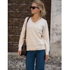 Zeagoo Womens Sweaters Fall Casual Long Sleeve V Neck Shirts Lightweight Crochet Ribbed Knit Pullover Tops Outfits(Cream)