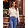 Zeagoo Womens Sweaters Fall Casual Long Sleeve V Neck Shirts Lightweight Crochet Ribbed Knit Pullover Tops Outfits(Cream)