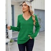 Zeagoo Womens Sweaters Fall Casual Long Sleeve V Neck Shirts Lightweight Crochet Ribbed Knit Pullover Tops Outfits(Green)