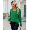 Zeagoo Womens Sweaters Fall Casual Long Sleeve V Neck Shirts Lightweight Crochet Ribbed Knit Pullover Tops Outfits(Green)