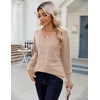Zeagoo Womens Sweaters Fall Casual Long Sleeve V Neck Shirts Lightweight Crochet Ribbed Knit Pullover Tops Outfits(Khaki)