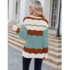 Zeagoo Womens Sweaters Fall Casual Long Sleeve V Neck Shirts Lightweight Crochet Ribbed Knit Pullover Tops Outfits(Lake Blue Colorblock)