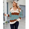 Zeagoo Womens Sweaters Fall Casual Long Sleeve V Neck Shirts Lightweight Crochet Ribbed Knit Pullover Tops Outfits(Lake Blue Colorblock)