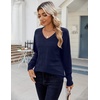 Zeagoo Womens Sweaters Fall Casual Long Sleeve V Neck Shirts Lightweight Crochet Ribbed Knit Pullover Tops Outfits(Navy Blue)