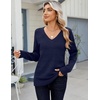 Zeagoo Womens Sweaters Fall Casual Long Sleeve V Neck Shirts Lightweight Crochet Ribbed Knit Pullover Tops Outfits(Navy Blue)