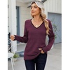 Zeagoo Womens Sweaters Fall Casual Long Sleeve V Neck Shirts Lightweight Crochet Ribbed Knit Pullover Tops Outfits(Purple)