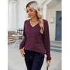 Zeagoo Womens Sweaters Fall Casual Long Sleeve V Neck Shirts Lightweight Crochet Ribbed Knit Pullover Tops Outfits(Purple)