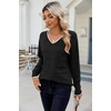 Zeagoo Womens Sweaters Fall Casual Long Sleeve V Neck Shirts Lightweight Crochet Ribbed Knit Pullover Tops Outfits(Striped-black)