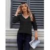Zeagoo Womens Sweaters Fall Casual Long Sleeve V Neck Shirts Lightweight Crochet Ribbed Knit Pullover Tops Outfits(Striped-black)