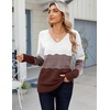 Zeagoo Womens Sweaters Fall Casual Long Sleeve V Neck Shirts Lightweight Crochet Ribbed Knit Pullover Tops Outfits(Tan Colorblock)