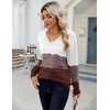 Zeagoo Womens Sweaters Fall Casual Long Sleeve V Neck Shirts Lightweight Crochet Ribbed Knit Pullover Tops Outfits(Tan Colorblock)