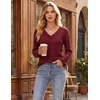 Zeagoo Womens Sweaters Fall Casual Long Sleeve V Neck Shirts Lightweight Crochet Ribbed Knit Pullover Tops Outfits(Wine Red)