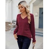 Zeagoo Womens Sweaters Fall Casual Long Sleeve V Neck Shirts Lightweight Crochet Ribbed Knit Pullover Tops Outfits(Wine Red)