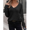 Zeagoo Womens Sweaters Fall Trendy Casual Long Sleeve Shirt Lightweight V Neck Off Shoulder Crochet Pullover Top Outfit(B-black)
