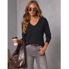 Zeagoo Womens Sweaters Fall Trendy Casual Long Sleeve Shirt Lightweight V Neck Off Shoulder Crochet Pullover Top Outfit(B-black)