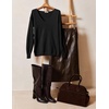 Zeagoo Womens Sweaters Fall Trendy Casual Long Sleeve Shirt Lightweight V Neck Off Shoulder Crochet Pullover Top Outfit(B-black)