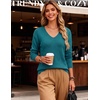 Zeagoo Womens Sweaters Fall Trendy Casual Long Sleeve Shirt Lightweight V Neck Off Shoulder Crochet Pullover Top Outfit(B-blue Green)