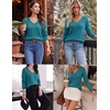 Zeagoo Womens Sweaters Fall Trendy Casual Long Sleeve Shirt Lightweight V Neck Off Shoulder Crochet Pullover Top Outfit(B-blue Green)