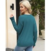Zeagoo Womens Sweaters Fall Trendy Casual Long Sleeve Shirt Lightweight V Neck Off Shoulder Crochet Pullover Top Outfit(B-blue Green)