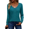Zeagoo Womens Sweaters Fall Trendy Casual Long Sleeve Shirt Lightweight V Neck Off Shoulder Crochet Pullover Top Outfit(B-blue Green)