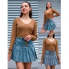 Zeagoo Womens Sweaters Fall Trendy Casual Long Sleeve Shirt Lightweight V Neck Off Shoulder Crochet Pullover Top Outfit(B-brown)
