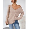 Zeagoo Womens Sweaters Fall Trendy Casual Long Sleeve Shirt Lightweight V Neck Off Shoulder Crochet Pullover Top Outfit(B-dark Apricot)