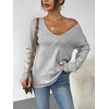 Zeagoo Womens Sweaters Fall Trendy Casual Long Sleeve Shirt Lightweight V Neck Off Shoulder Crochet Pullover Top Outfit(B-gray)