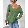 Zeagoo Womens Sweaters Fall Trendy Casual Long Sleeve Shirt Lightweight V Neck Off Shoulder Crochet Pullover Top Outfit(B-gray Green)