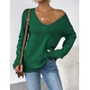 Zeagoo Womens Sweaters Fall Trendy Casual Long Sleeve Shirt Lightweight V Neck Off Shoulder Crochet Pullover Top Outfit(B-green)