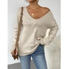 Zeagoo Womens Sweaters Fall Trendy Casual Long Sleeve Shirt Lightweight V Neck Off Shoulder Crochet Pullover Top Outfit(B-khaki)