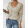 Zeagoo Womens Sweaters Fall Trendy Casual Long Sleeve Shirt Lightweight V Neck Off Shoulder Crochet Pullover Top Outfit(B-khaki)