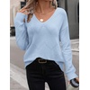 Zeagoo Womens Sweaters Fall Trendy Casual Long Sleeve Shirt Lightweight V Neck Off Shoulder Crochet Pullover Top Outfit(B-light Blue)