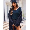 Zeagoo Womens Sweaters Fall Trendy Casual Long Sleeve Shirt Lightweight V Neck Off Shoulder Crochet Pullover Top Outfit(B-navy Blue)