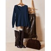 Zeagoo Womens Sweaters Fall Trendy Casual Long Sleeve Shirt Lightweight V Neck Off Shoulder Crochet Pullover Top Outfit(B-navy Blue)
