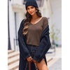Zeagoo Womens Sweaters Fall Trendy Casual Long Sleeve Shirt Lightweight V Neck Off Shoulder Crochet Pullover Top Outfit(B-nutmeg)