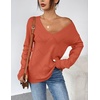 Zeagoo Womens Sweaters Fall Trendy Casual Long Sleeve Shirt Lightweight V Neck Off Shoulder Crochet Pullover Top Outfit(B-orange)
