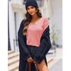 Zeagoo Womens Sweaters Fall Trendy Casual Long Sleeve Shirt Lightweight V Neck Off Shoulder Crochet Pullover Top Outfit(B-pink)
