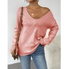 Zeagoo Womens Sweaters Fall Trendy Casual Long Sleeve Shirt Lightweight V Neck Off Shoulder Crochet Pullover Top Outfit(B-pink)