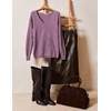 Zeagoo Womens Sweaters Fall Trendy Casual Long Sleeve Shirt Lightweight V Neck Off Shoulder Crochet Pullover Top Outfit(B-purple)