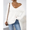 Zeagoo Womens Sweaters Fall Trendy Casual Long Sleeve Shirt Lightweight V Neck Off Shoulder Crochet Pullover Top Outfit(B-white)