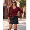 Zeagoo Womens Sweaters Fall Trendy Casual Long Sleeve Shirt Lightweight V Neck Off Shoulder Crochet Pullover Top Outfit(B-wine Red)