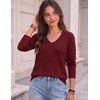 Zeagoo Womens Sweaters Fall Trendy Casual Long Sleeve Shirt Lightweight V Neck Off Shoulder Crochet Pullover Top Outfit(B-wine Red)
